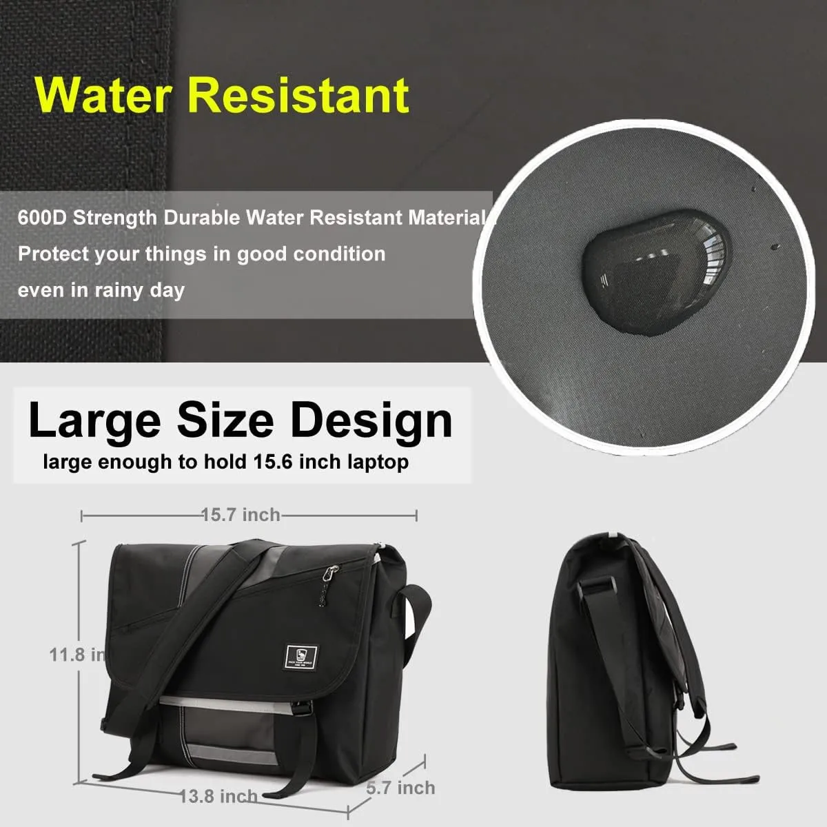 OIWAS 15.6 Inch Messenger Bag for Men Crossbody Laptop Satchel Bag Men Shoulder Bags Briefcase Computer Bag Large Work Travel College Black