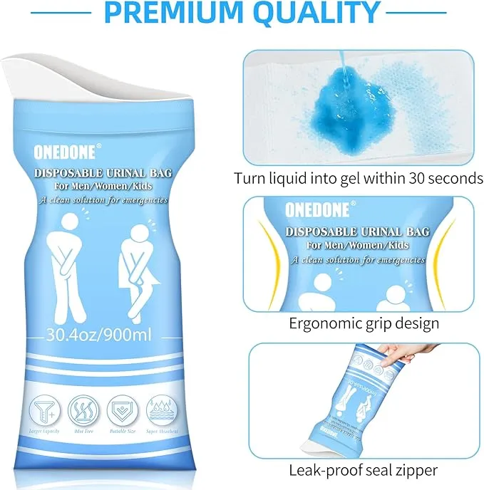 ONEDONE Disposable Urine Bags 6/8/12/24 30.4 OZ Pee Bags for Travel for Men Women Kids Emergency Urine Bags Portable Unisex Urinal Bags Vomit Bags for Traffic Jams Camping Hiking
