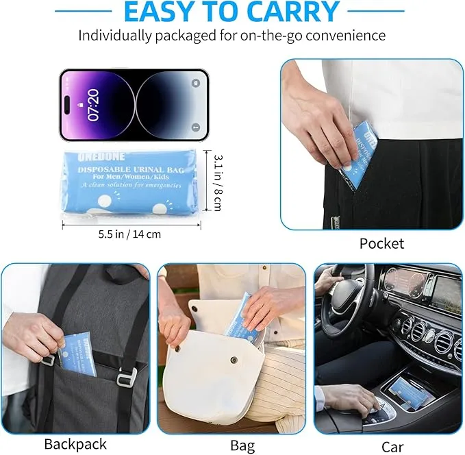 ONEDONE Disposable Urine Bags 6/8/12/24 30.4 OZ Pee Bags for Travel for Men Women Kids Emergency Urine Bags Portable Unisex Urinal Bags Vomit Bags for Traffic Jams Camping Hiking
