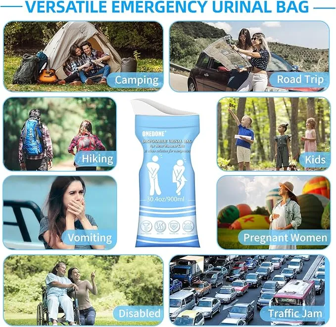 ONEDONE Disposable Urine Bags 6/8/12/24 30.4 OZ Pee Bags for Travel for Men Women Kids Emergency Urine Bags Portable Unisex Urinal Bags Vomit Bags for Traffic Jams Camping Hiking