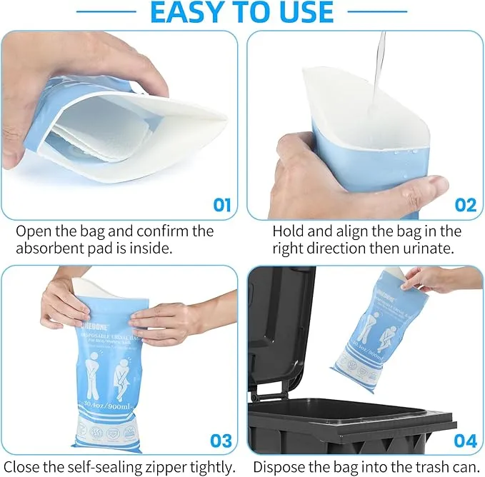 ONEDONE Disposable Urine Bags 6/8/12/24 30.4 OZ Pee Bags for Travel for Men Women Kids Emergency Urine Bags Portable Unisex Urinal Bags Vomit Bags for Traffic Jams Camping Hiking