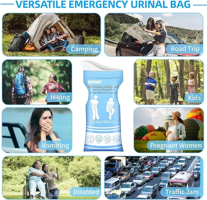 ONEDONE Disposable Urine Bags 6/8/12/24 30.4 OZ Pee Bags for Travel for Men Women Kids Emergency Urine Bags Portable Unisex Urinal Bags Vomit Bags for Traffic Jams Camping Hiking