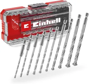 Original Einhell S-Case 10-Piece Masonry Drill bit Set (According to Din 10083-2 Made of Tool Steel, E 6.3 Shank, Inserted Carbide Insert, Roll-Rolled Spindle incl. Storage Box)