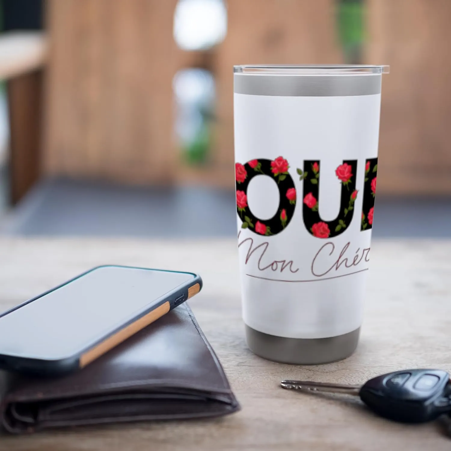 Oui Mon Cheri Cool French Expression Quotes Graphic Designs Stainless Steel Insulated Tumbler