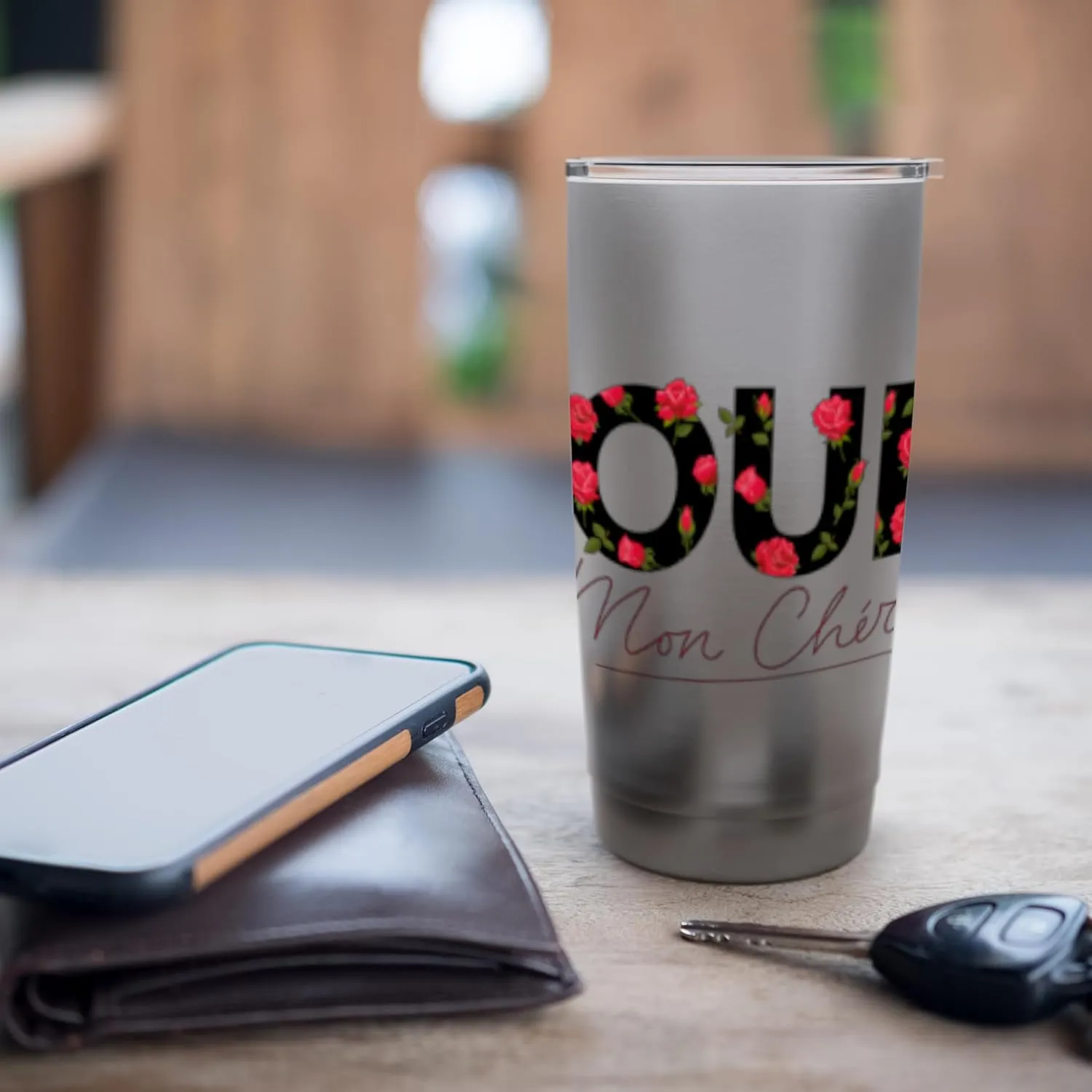Oui Mon Cheri Cool French Expression Quotes Graphic Designs Stainless Steel Insulated Tumbler