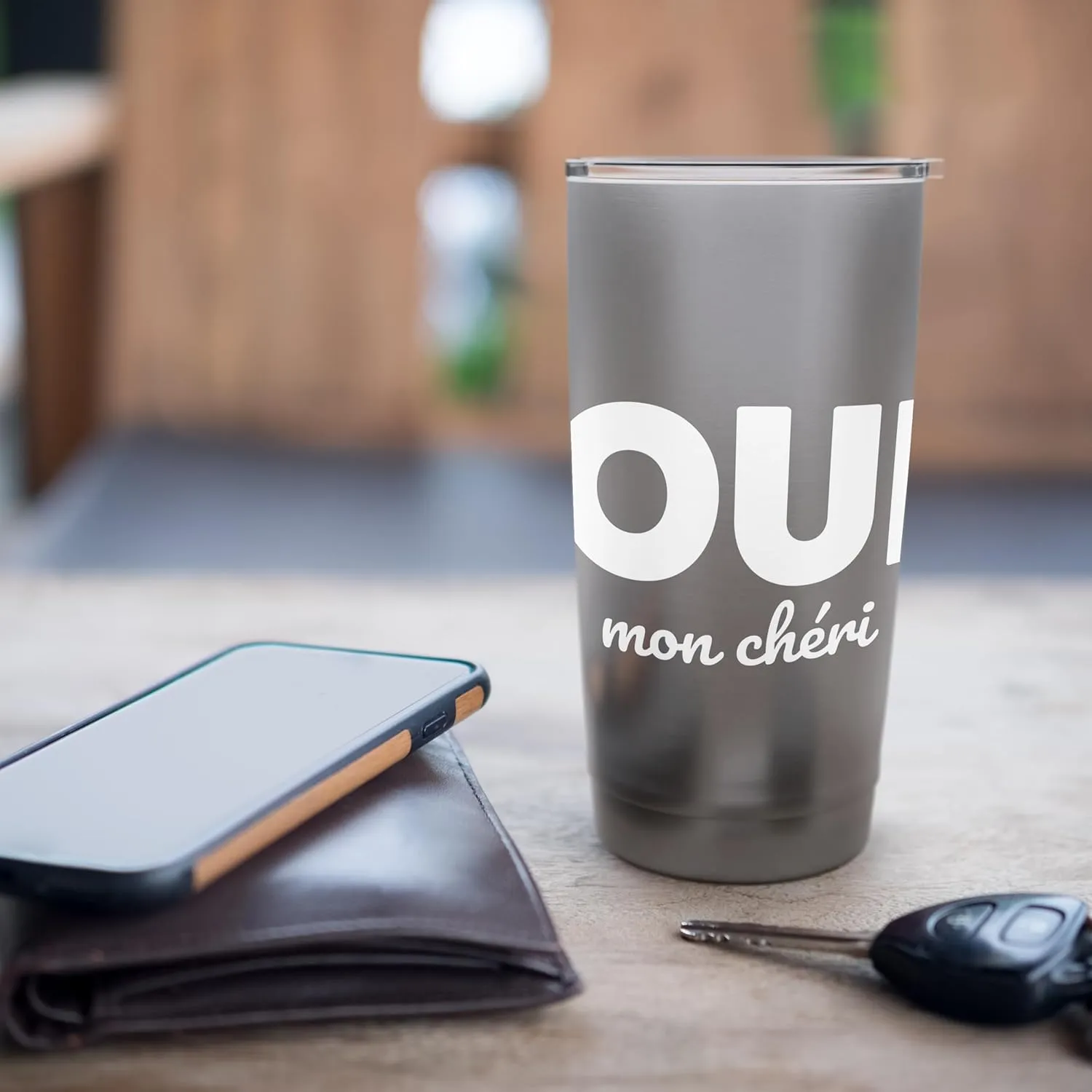 Oui Mon Cheri Cool French Expression Quotes Graphic Designs Stainless Steel Insulated Tumbler