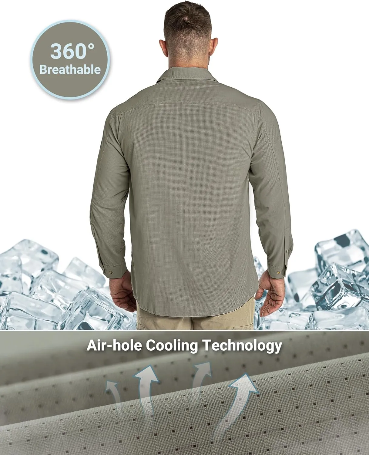 Outdoor Ventures Men's UPF 50  UV Sun Protection Shirt, Long Sleeve Hiking Fishing Shirt Cooling Quick Dry for Safari Travel