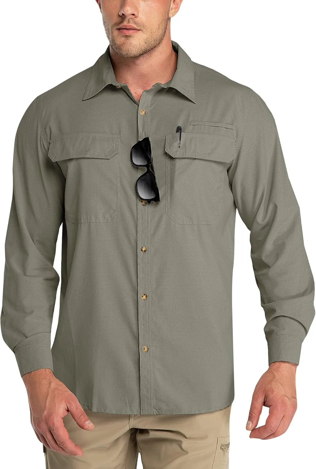 Outdoor Ventures Men's UPF 50  UV Sun Protection Shirt, Long Sleeve Hiking Fishing Shirt Cooling Quick Dry for Safari Travel