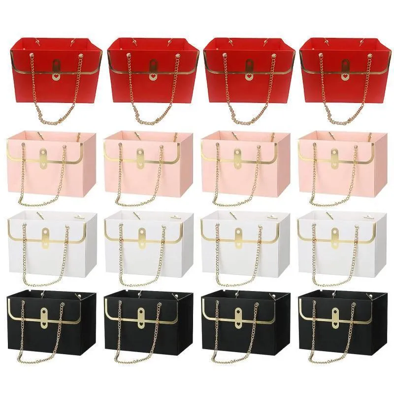 Paper Gift Bag with Metal Chain 4 Colors 10PCS