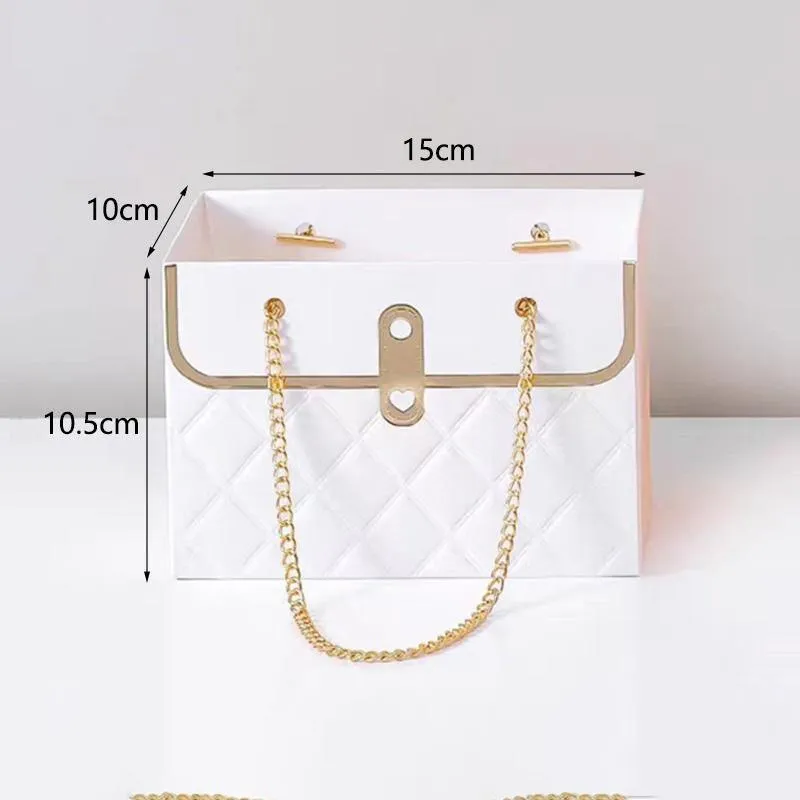 Paper Gift Bag with Metal Chain 4 Colors 10PCS