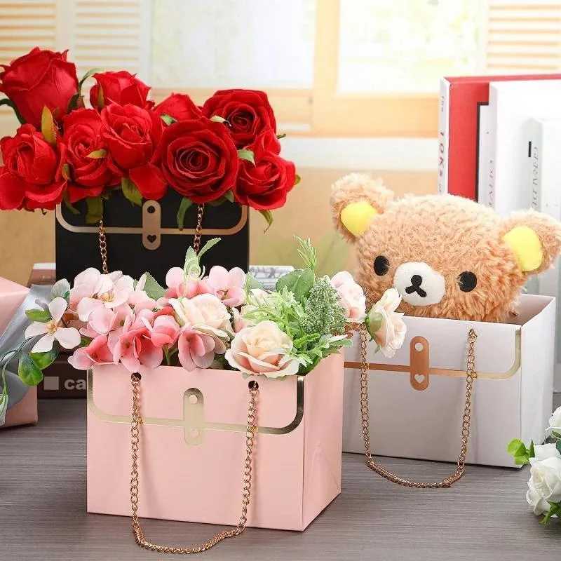 Paper Gift Bag with Metal Chain 4 Colors 10PCS