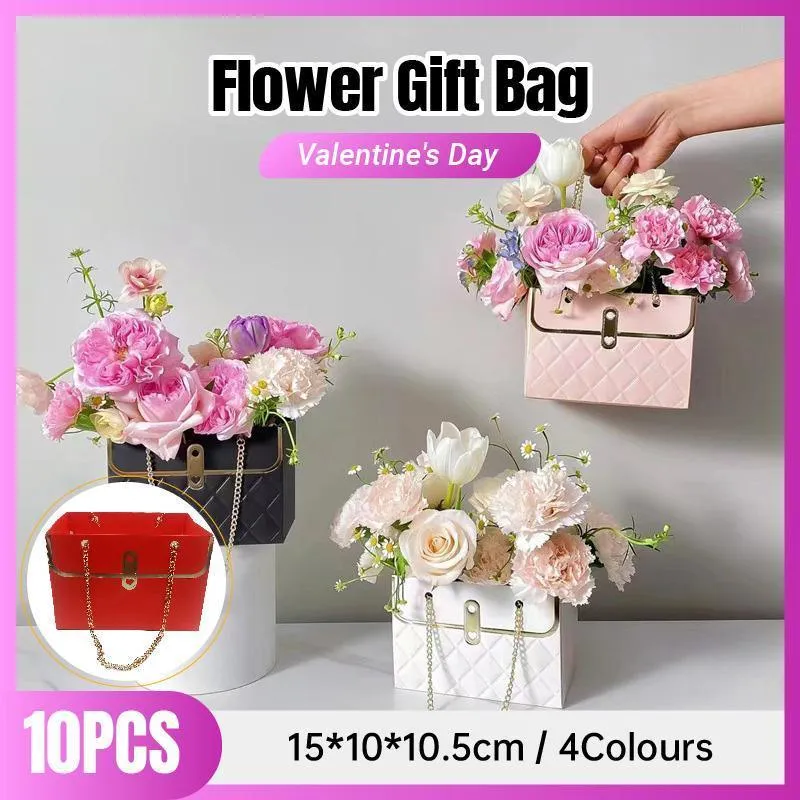 Paper Gift Bag with Metal Chain 4 Colors 10PCS