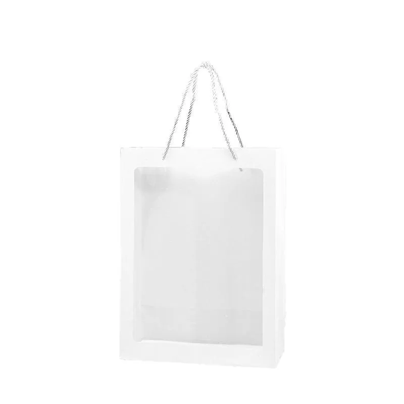 Paper Gift Bags with Clear Window 20PCS 5Sizes White
