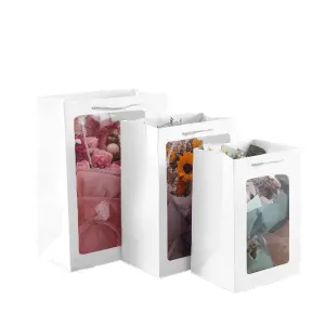 Paper Gift Bags with Clear Window 20PCS 5Sizes White