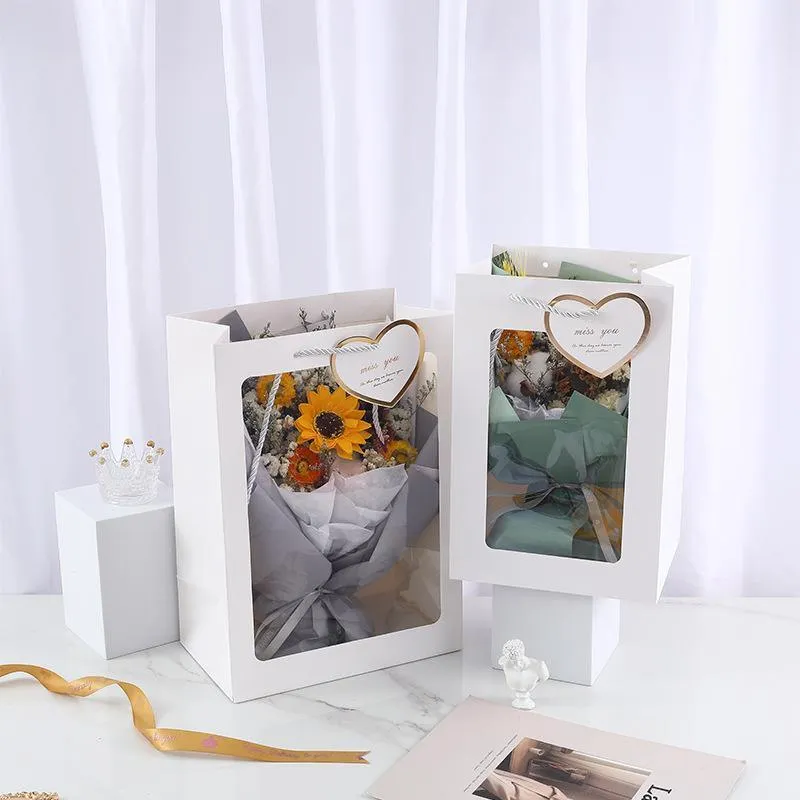 Paper Gift Bags with Clear Window 20PCS 5Sizes White