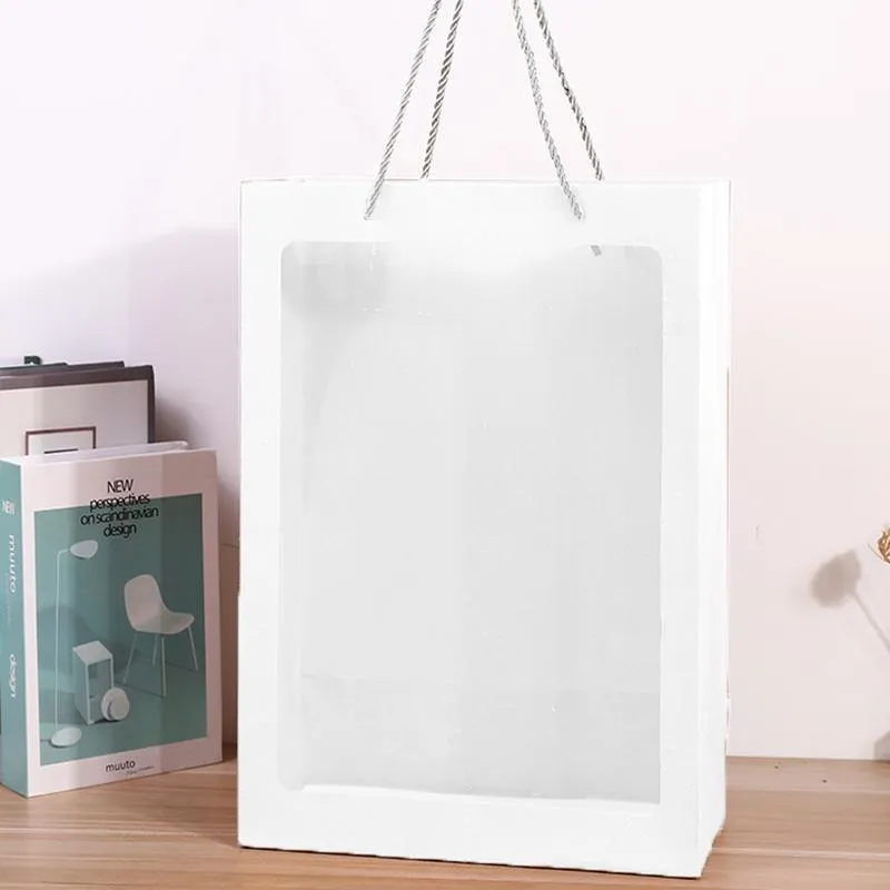 Paper Gift Bags with Clear Window 20PCS 5Sizes White