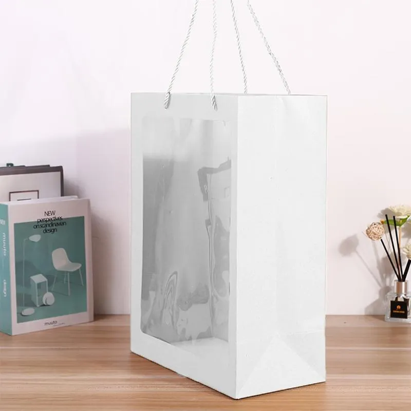Paper Gift Bags with Clear Window 20PCS 5Sizes White