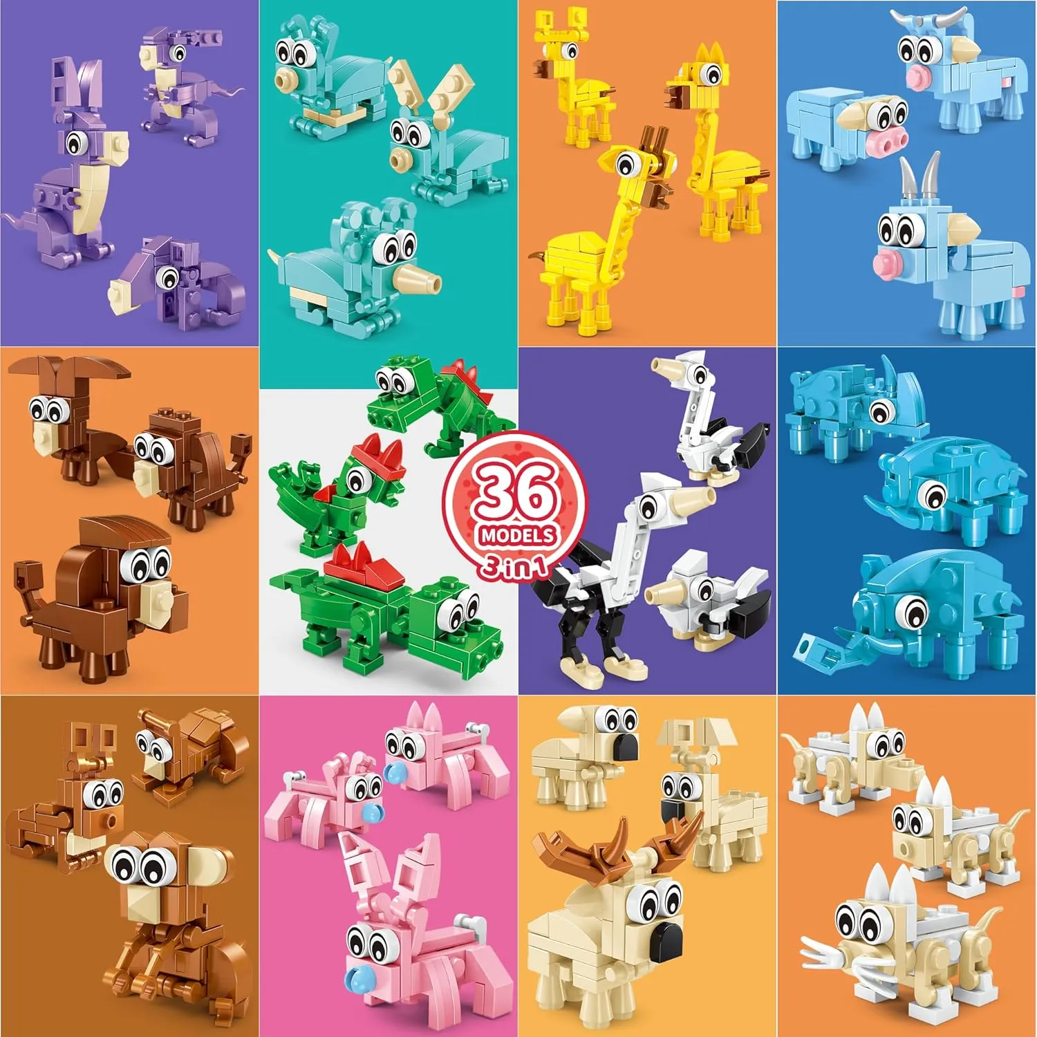 Party Favors for Kids - 12 Pack 36 Kinds of Animals Building Block Toy Stocking Stuffers Classroom Prizes Goodie Bags Easter Gifts Building Set, Christmas Birthday Gift for Boys Girls Ages 6-12 