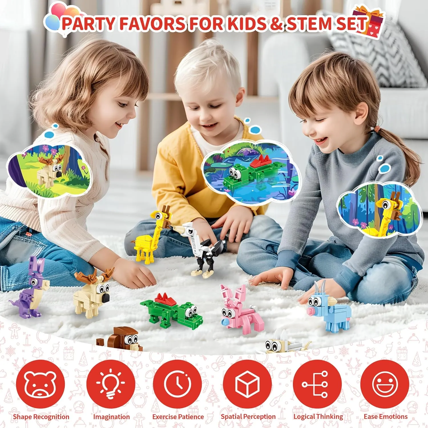 Party Favors for Kids - 12 Pack 36 Kinds of Animals Building Block Toy Stocking Stuffers Classroom Prizes Goodie Bags Easter Gifts Building Set, Christmas Birthday Gift for Boys Girls Ages 6-12 