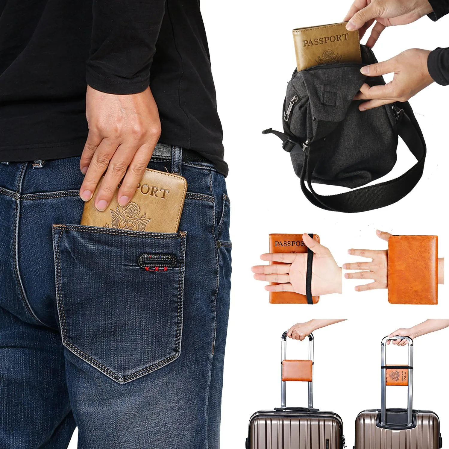 Passport Holder Cover Wallet Travel Essentials RFID Blocking Leather Card Case International Must Haves Travel Accessories for Women Men(113#Black)