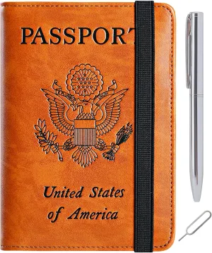 Passport Holder Cover Wallet Travel Essentials RFID Blocking Leather Card Case International Must Haves Travel Accessories for Women Men(113#Claybank)