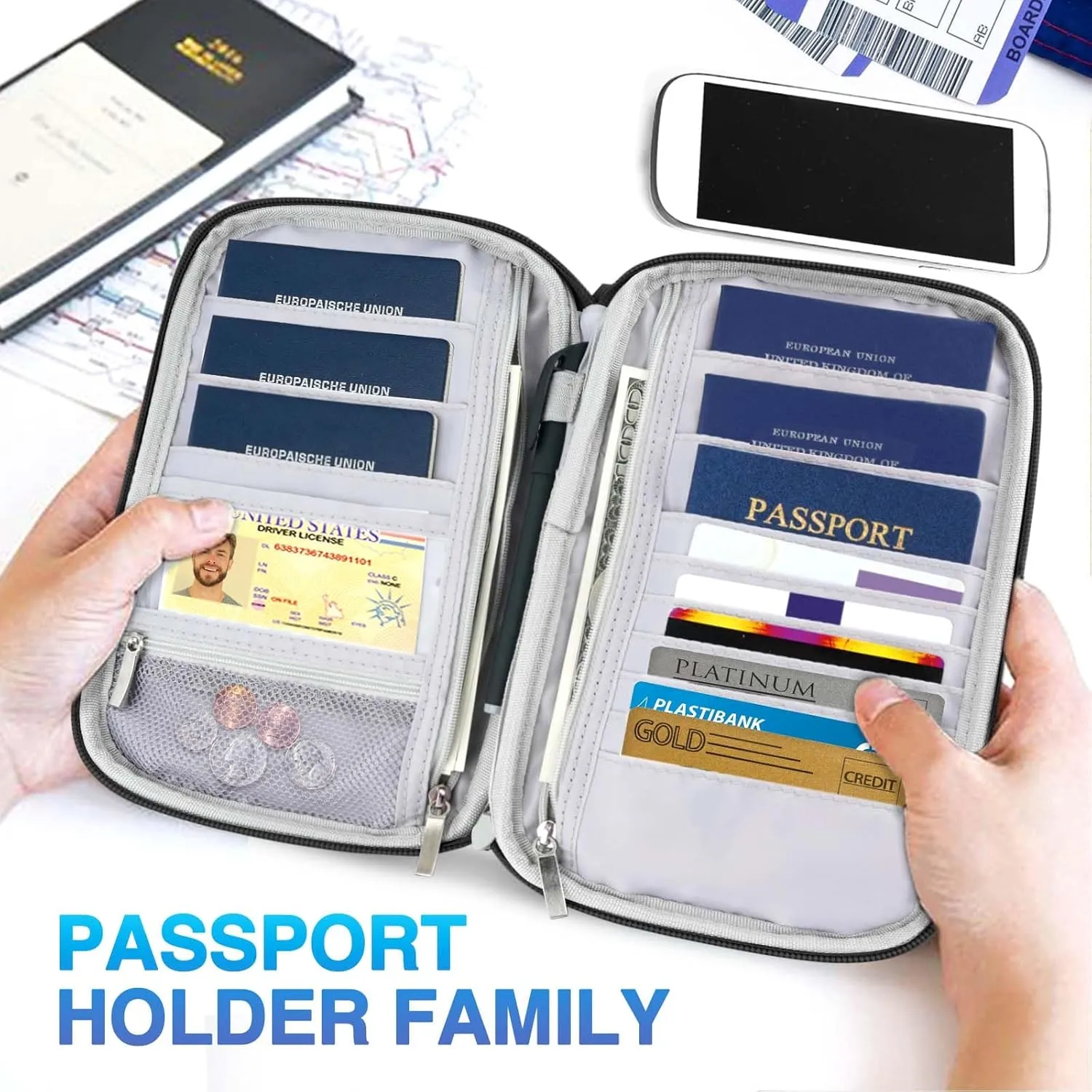 Passport Holder Family, Women RFID Blocking Passport Wallet, Travel Essentials Premium Wallets, Waterproof Passport Holders Bag for Men Traveling, Travel Document Organizer Credit Cards Case