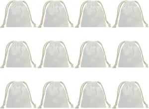 PATIKIL 100% Cotton Reusable Drawstring Bags, 5x6 Inch 12 Pack Multipurpose Washable Cotton Dust Bags, Luggage Organizer, Travel Essentials Storage Pouch, Beige
