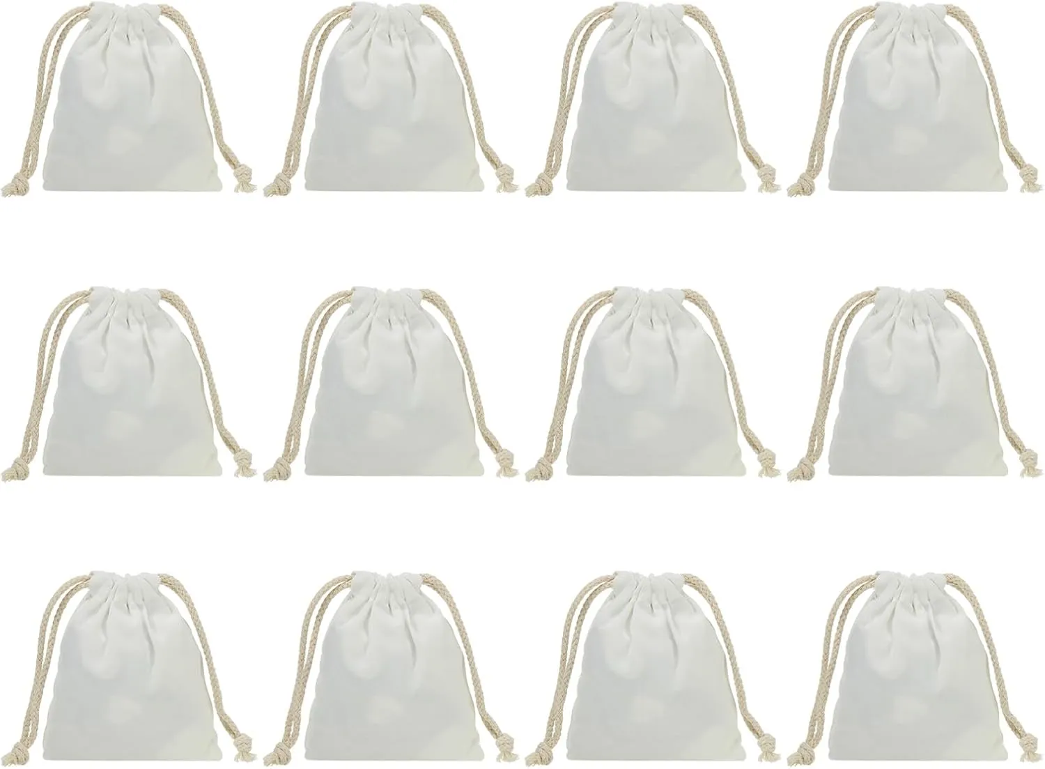 PATIKIL 100% Cotton Reusable Drawstring Bags, 5x6 Inch 12 Pack Multipurpose Washable Cotton Dust Bags, Luggage Organizer, Travel Essentials Storage Pouch, Beige