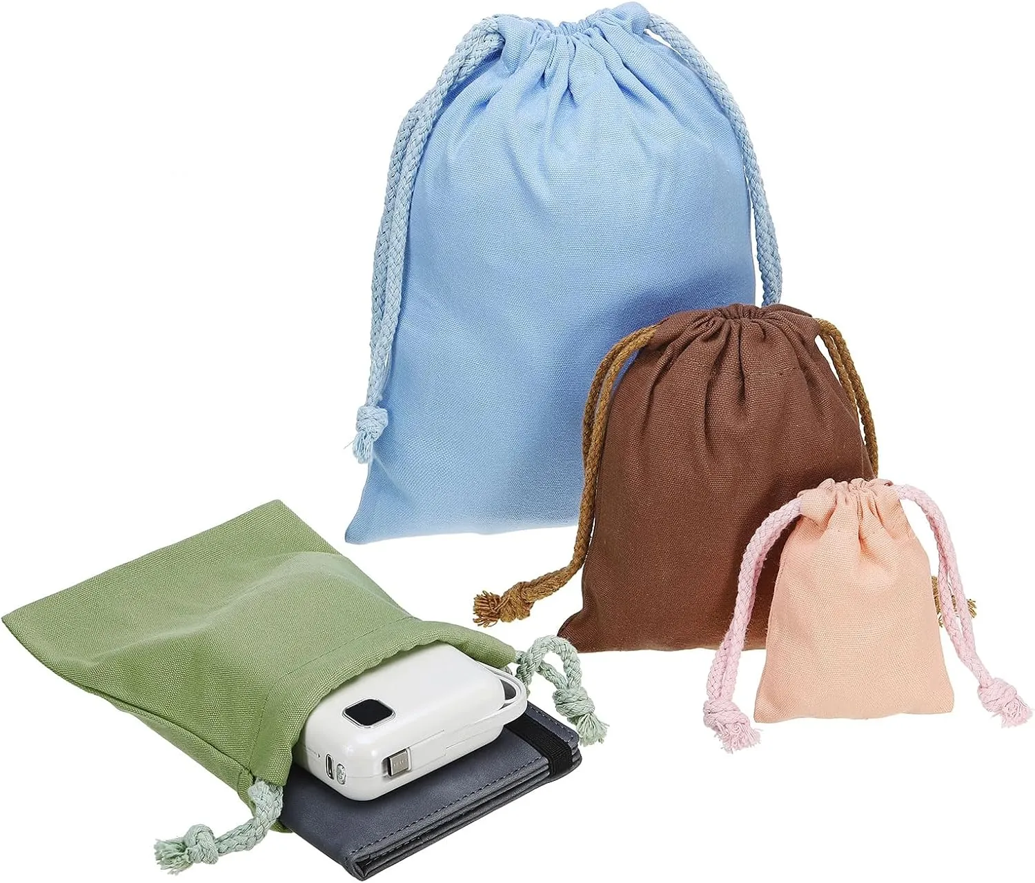 PATIKIL 100% Cotton Reusable Drawstring Bags, 5x6 Inch 12 Pack Multipurpose Washable Cotton Dust Bags, Luggage Organizer, Travel Essentials Storage Pouch, Beige