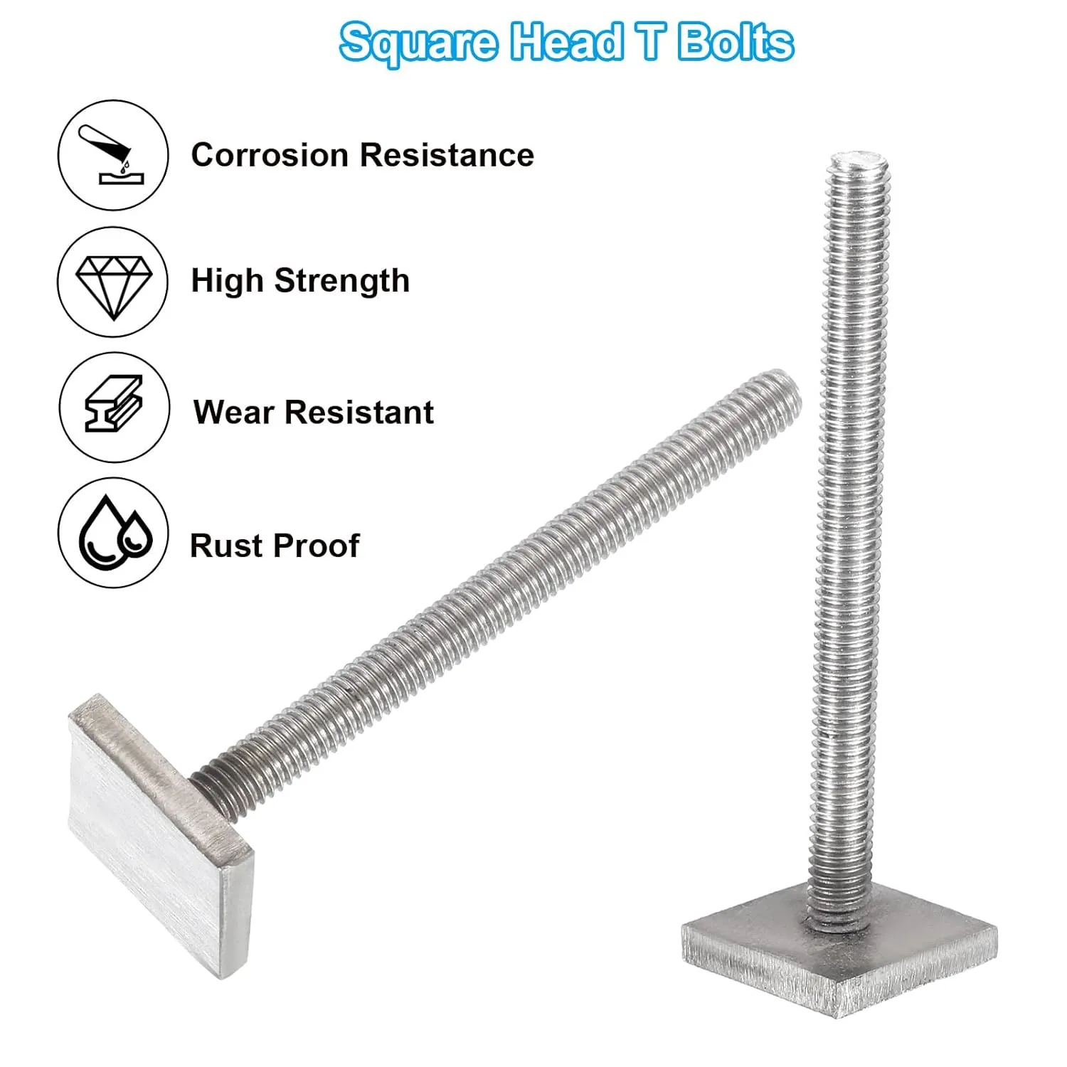 PATIKIL T Slot Bolts M6 x 65mm, 8 Set Square Head T Bolts Roof Rack Stainless Steel T Track Bolts with Nut Washers for Bike Ski Kayak Rack