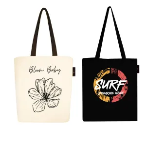Peach Blossom Women's Cotton Printed Tote Bag With Zipper and Pouch | Pack Of 2 Combo