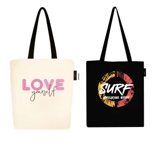 Peach Blossom Women's Cotton Printed Tote Bag With Zipper and Pouch | Pack Of 2 Combo