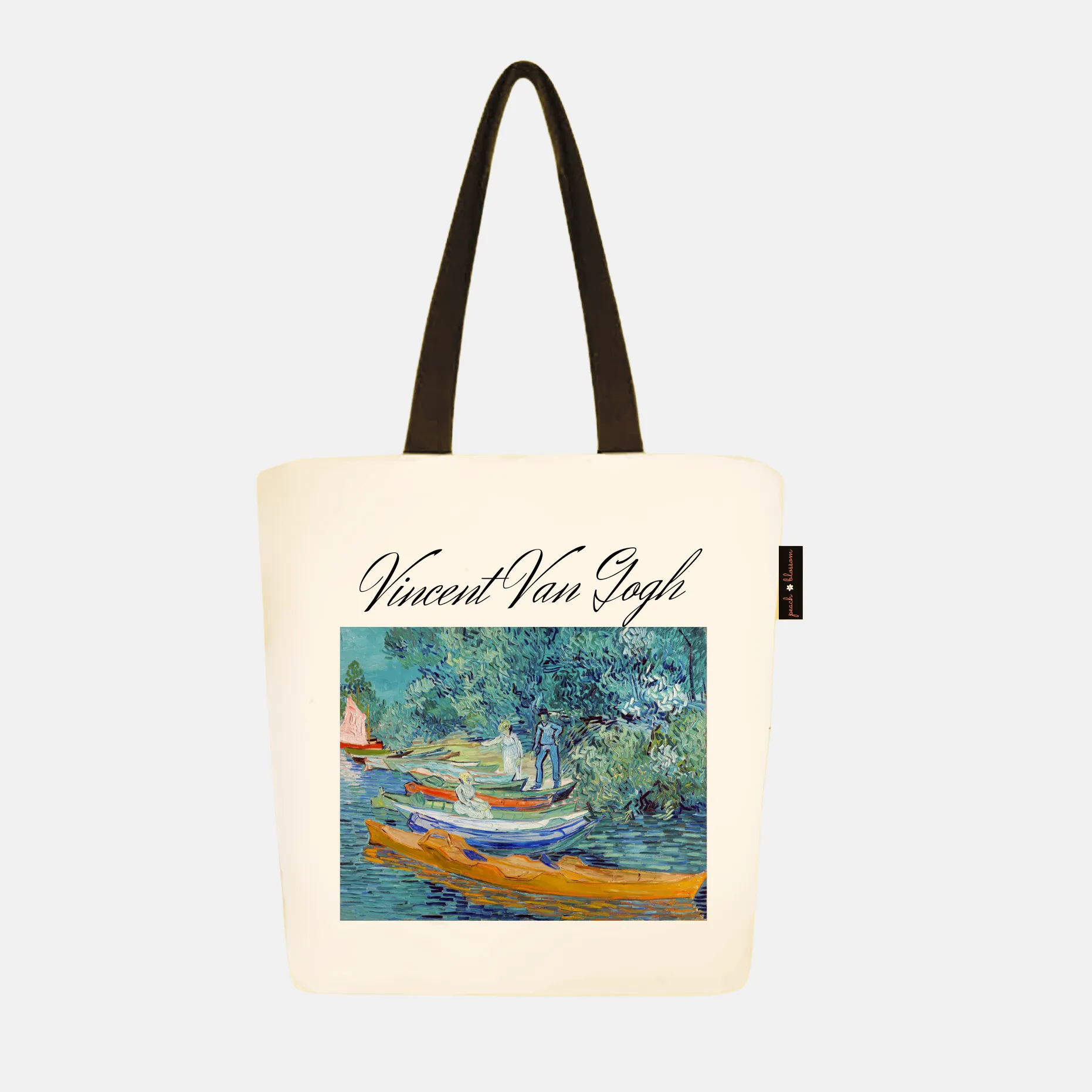 Peach Blossom Women's Cotton Printed Tote Bag With Zipper and Pouch