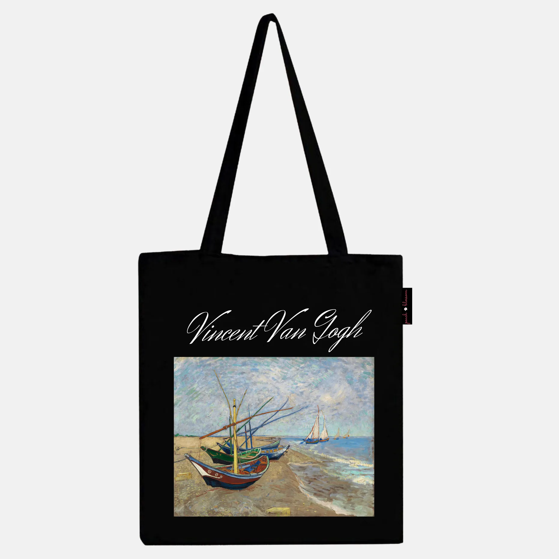 Peach Blossom Women's Cotton Printed Tote Bag With Zipper and Pouch