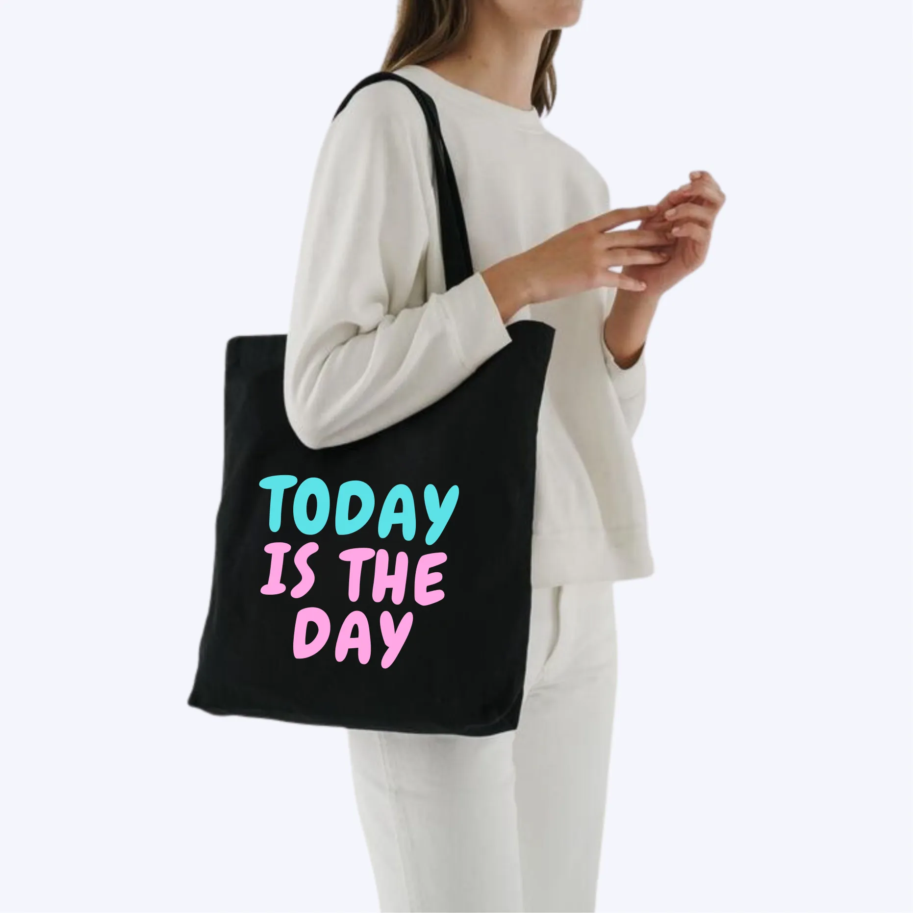 Peach Blossom Women's Cotton Printed Tote Bag With Zipper and Pouch