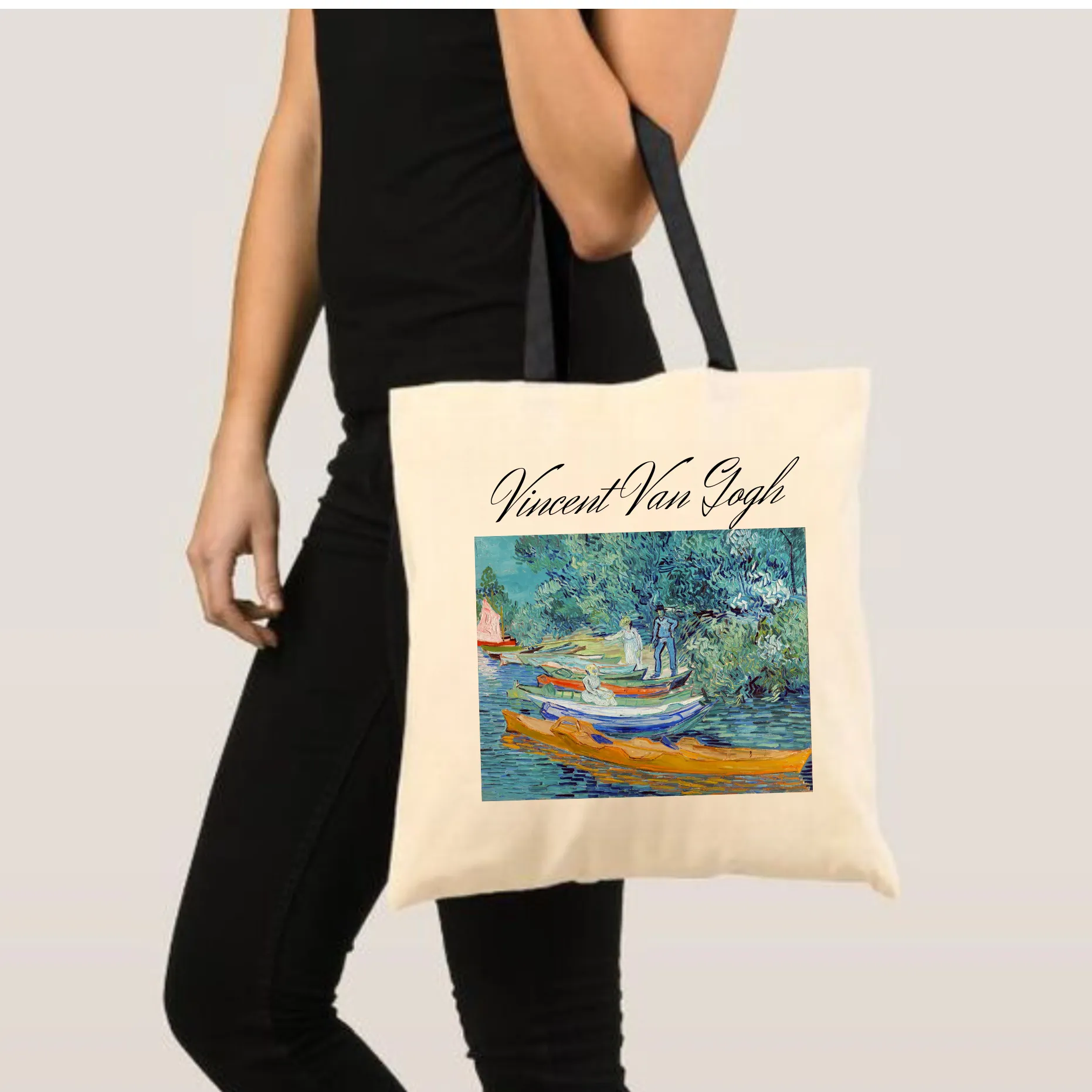 Peach Blossom Women's Cotton Printed Tote Bag With Zipper and Pouch