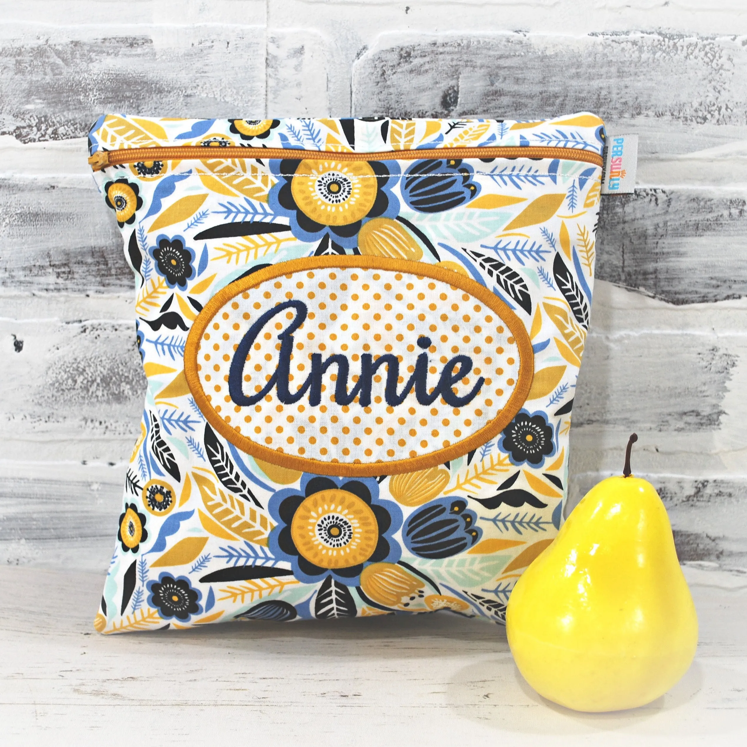 Perriwinkle and Yellow Personalized Reusable Bag