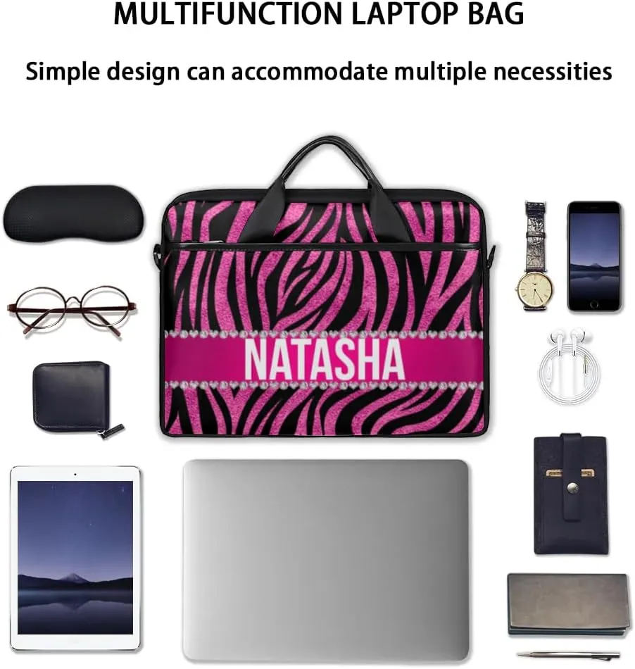 Personalized Laptop Bag Case Briefcases Shoulder Bag for Women, Custom Computer Cases for Laptops Hot Pink Flower