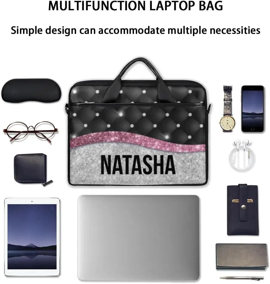 Personalized Laptop Bag Case Briefcases Shoulder Bag for Women, Custom Computer Cases for Laptops Hot Pink Flower