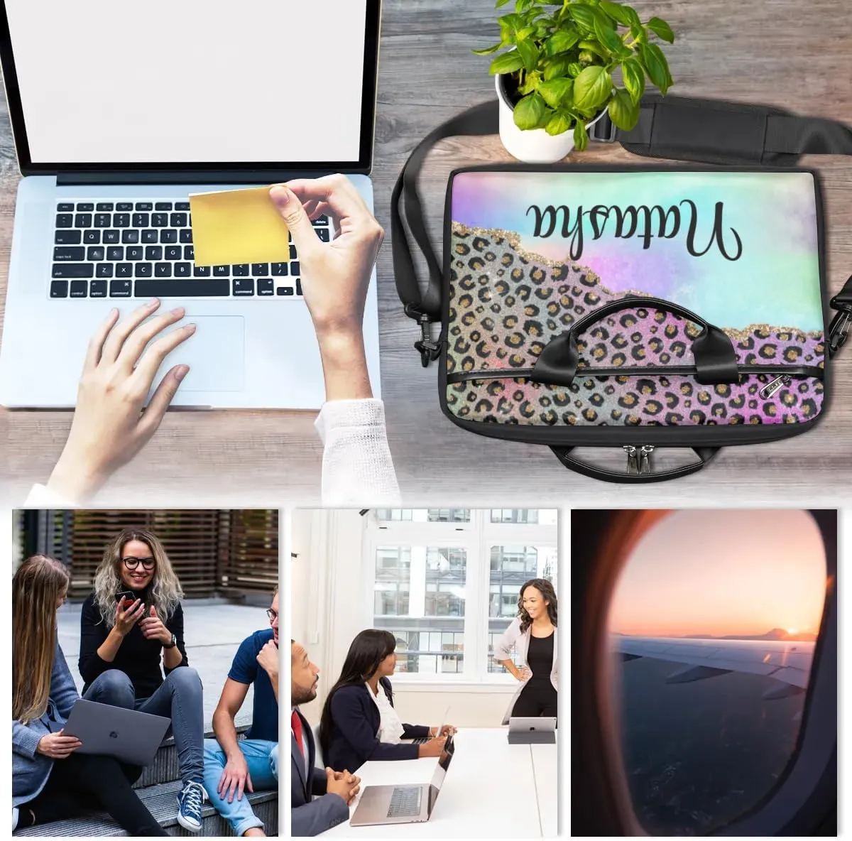 Personalized Laptop Bag Case Briefcases Shoulder Bag for Women, Custom Computer Cases for Laptops Hot Pink Flower