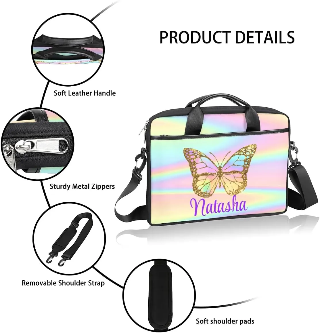 Personalized Laptop Bag Case Briefcases Shoulder Bag for Women, Custom Computer Cases for Laptops Hot Pink Flower