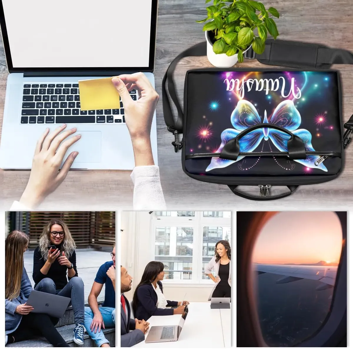 Personalized Laptop Bag Case Briefcases Shoulder Bag for Women, Custom Computer Cases for Laptops Hot Pink Flower