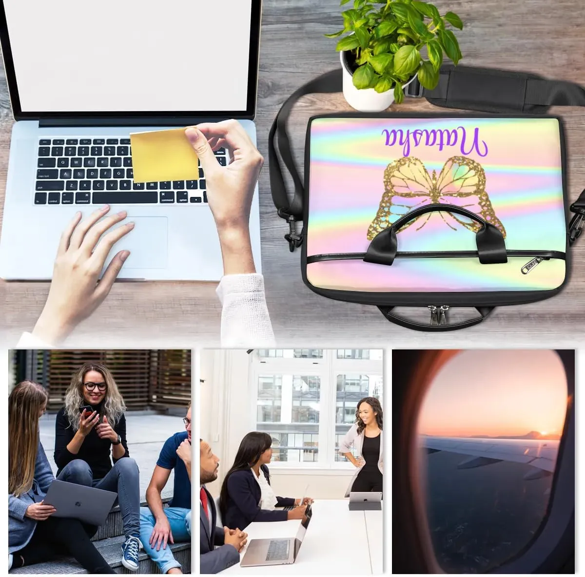 Personalized Laptop Bag Case Briefcases Shoulder Bag for Women, Custom Computer Cases for Laptops Hot Pink Flower