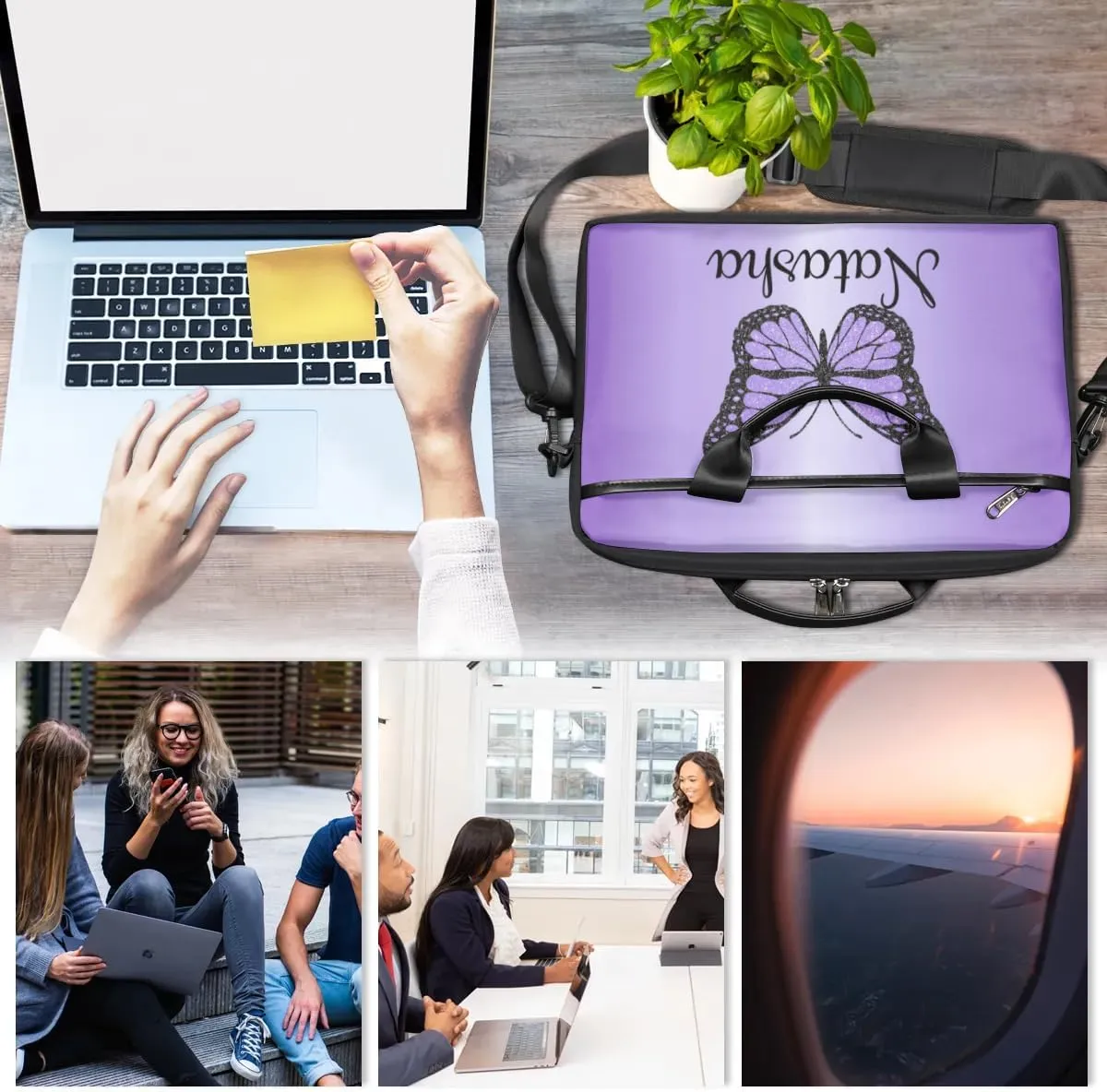 Personalized Laptop Bag Case Briefcases Shoulder Bag for Women, Custom Computer Cases for Laptops Hot Pink Flower