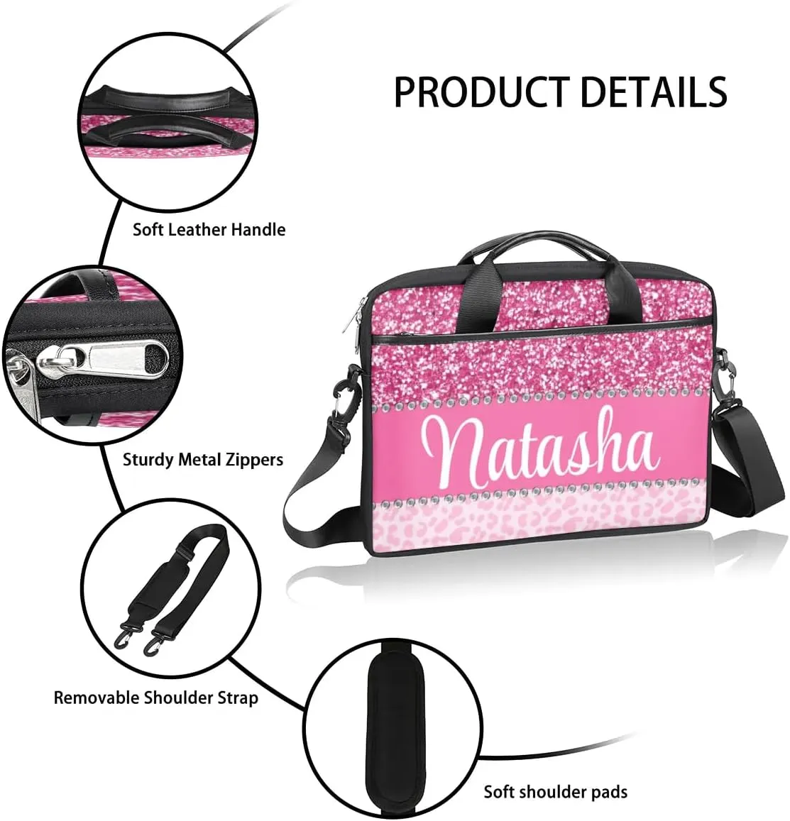 Personalized Laptop Bag Case Briefcases Shoulder Bag for Women, Custom Computer Cases for Laptops Hot Pink Flower