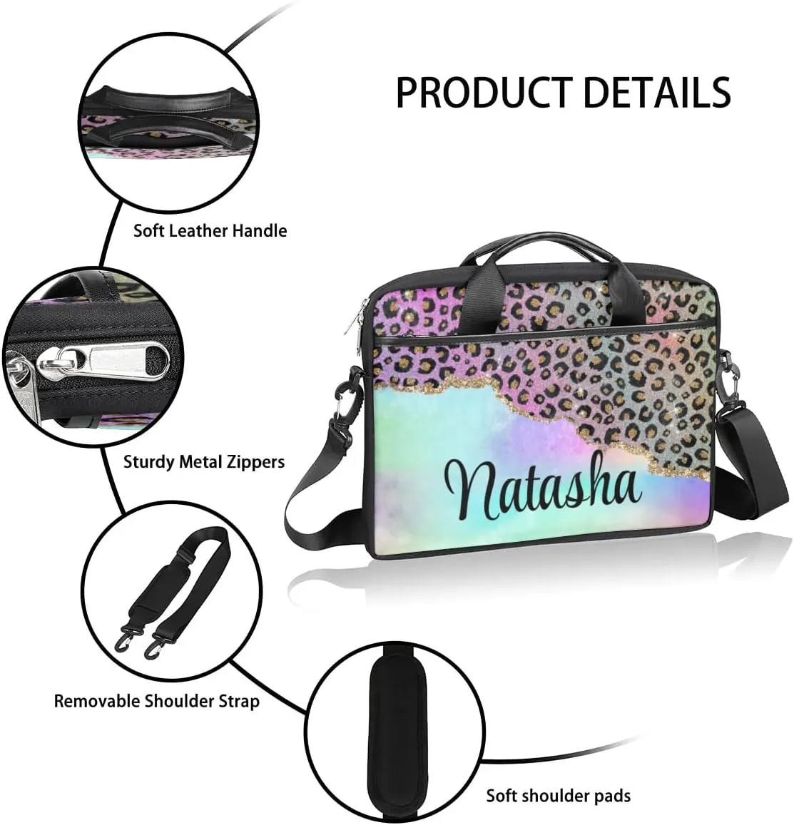 Personalized Laptop Bag Case Briefcases Shoulder Bag for Women, Custom Computer Cases for Laptops Hot Pink Flower