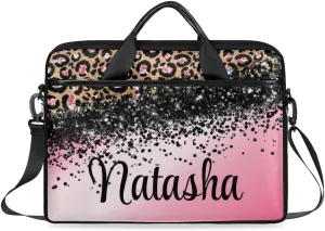 Personalized Laptop Bag Case Briefcases Shoulder Bag for Women, Custom Computer Cases for Laptops Hot Pink Flower