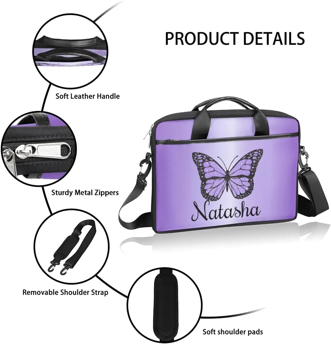 Personalized Laptop Bag Case Briefcases Shoulder Bag for Women, Custom Computer Cases for Laptops Hot Pink Flower