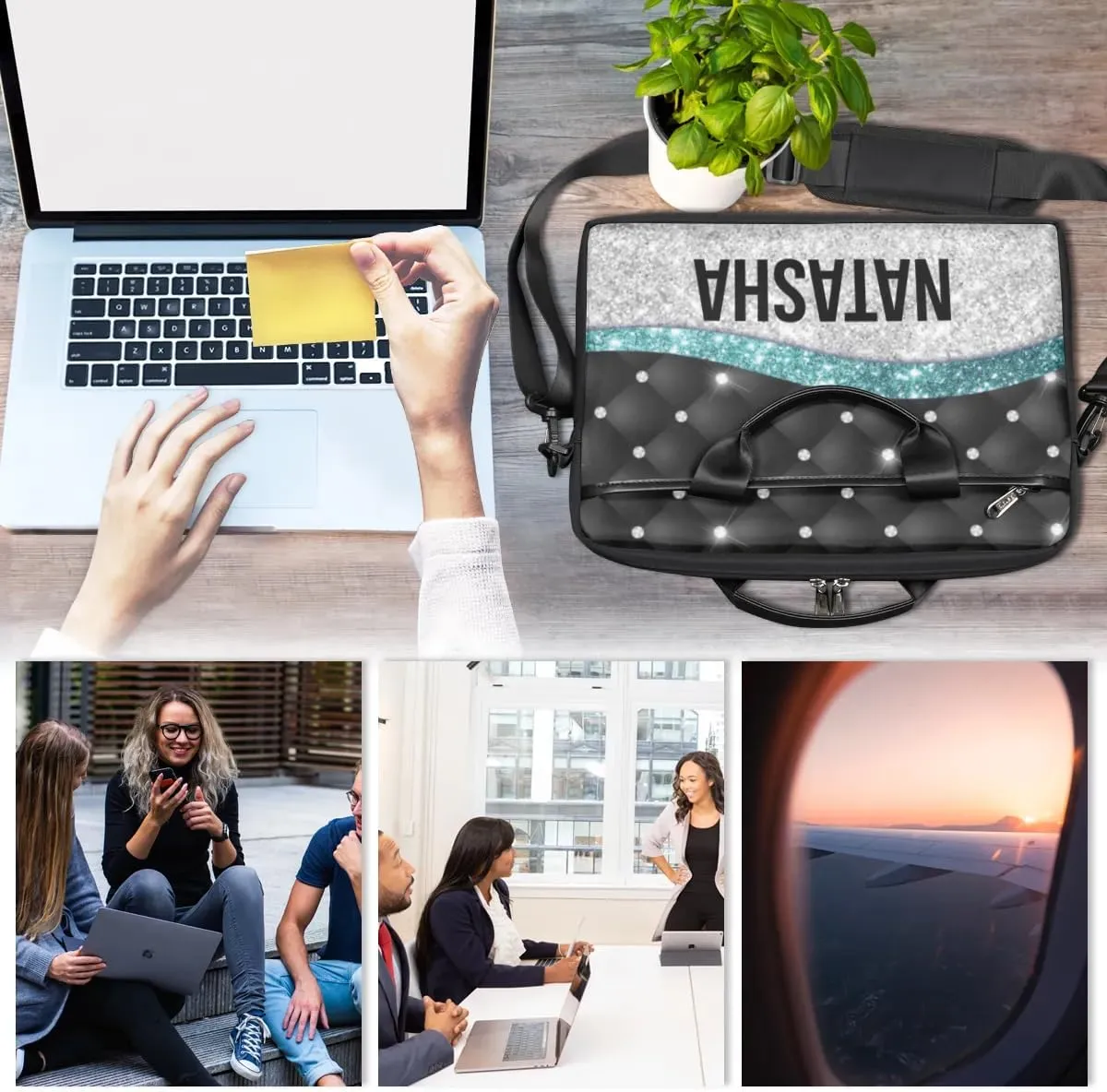 Personalized Laptop Bag Case Briefcases Shoulder Bag for Women, Custom Computer Cases for Laptops Hot Pink Flower