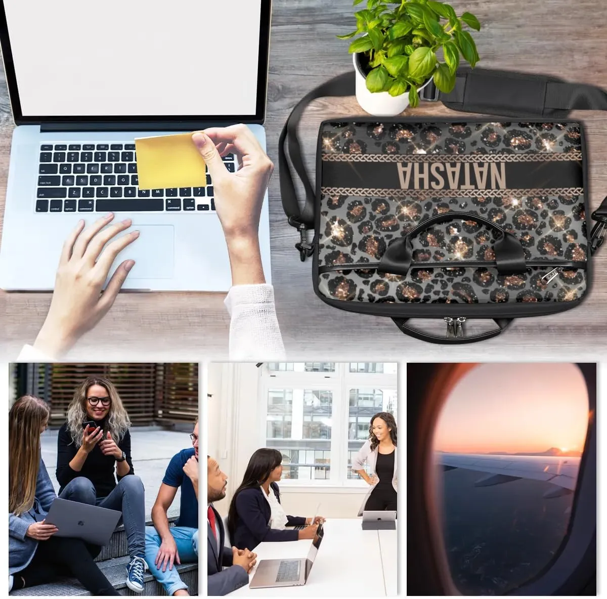 Personalized Laptop Bag Case Briefcases Shoulder Bag for Women, Custom Computer Cases for Laptops Hot Pink Flower